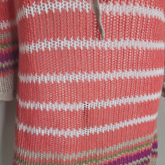 Tommy Bahama Medium Knit Top women stretch keyhole drawstring tie sheer linen - Picture 9 of 11